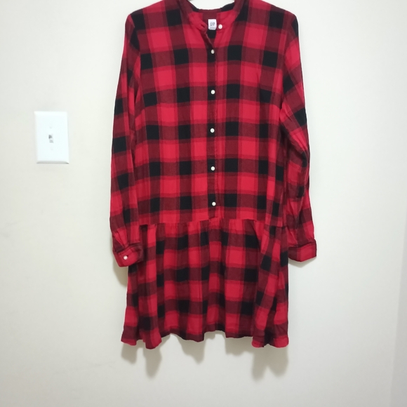 Gap Buffalo Plaid Button Down Drop Waist Shirt Dress Size Large/Tall - Picture 3 of 11